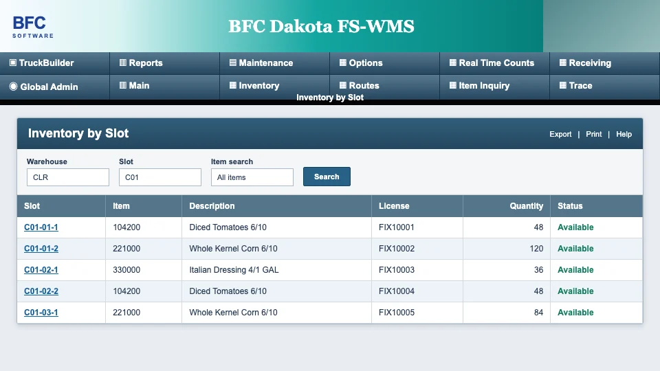 Classic Dakota inventory table